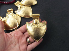 Large Tribal Pendant, Shield Pendant, Large Ethnic Pendant, Statement Pendant, Artisan Jewelry, Gold Tribal Pendant, 22k Matte Gold