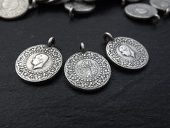 Silver Coin Charms, Chunky Coin Charms, Thick Coin Charms, Round Coin Charm, Rustic Coin