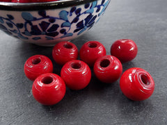 Red Glass Beads, Large Glass Beads, Chunky Glass Beads, Cranberry Red, Artisan Beads, Handmade Glass Beads, Round Glass Beads, 14mm, 8pcs