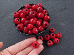 Red Glass Beads, Large Glass Beads, Chunky Glass Beads, Cranberry Red, Artisan Beads, Handmade Glass Beads, Round Glass Beads, 14mm, 8pcs