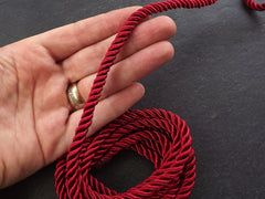 5mm Burgundy Rope, Garnet Red, Cord, Twisted Cord, Rayon, Satin, Rope, Silk Braid, Twisted Rope - 3 Ply Twist - 1 meters - 1.09 Yards