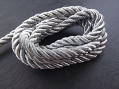 8mm Silver Rope, Metallic Silver Rope, Silver Cord, Twisted Rope, Twisted Cord, Rayon Rope, Braid, 3 Ply Twist - 1 meters - 1.09 Yards