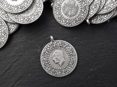 Silver Medallion Pendant, Silver Coin Pendant, Large Medallion, Round Coin Pendant, Rustic Coin