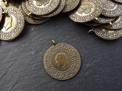 Coin Pendant Charm, Medallion Pendant, Large Medallion, Rustic Replica Coin, Side Facing Loop, Antique Bronze, 1pc