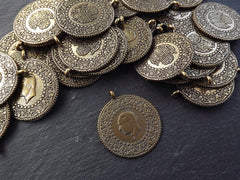 Coin Pendant Charm, Medallion Pendant, Large Medallion, Rustic Replica Coin, Side Facing Loop, Antique Bronze, 1pc