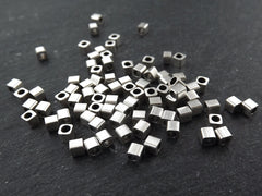 Silver Cube Beads, 3mm Cube Beads, Silver Beads, Small Cube Beads, Mini Cube Beads, Tiny Cube Beads, Antique Silver Plated, Brass, 30pcs