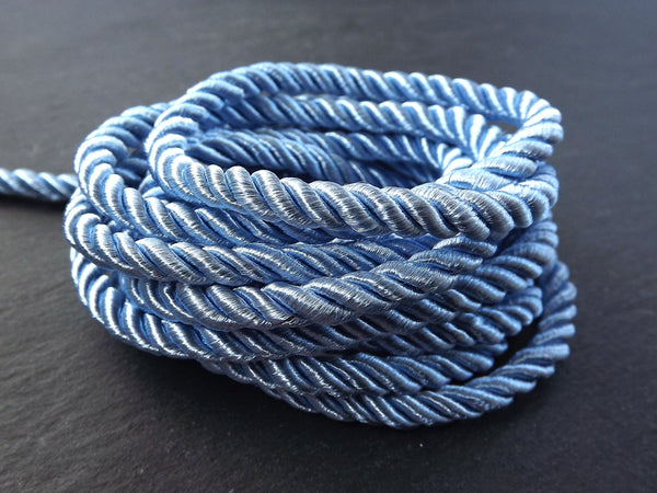 5mm Baby Blue Rope Cord, Twisted Cord, Rayon, Satin, Rope, Silk Braid, Twisted Rope - 3 Ply Twist - 1 meters - 1.09 Yards
