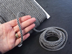 5mm Gray Rope, Gray Cord, Twisted Cord, Rayon, Satin, Rope, Silk Braid, Twisted Rope - 3 Ply Twist - 1 meters - 1.09 Yards