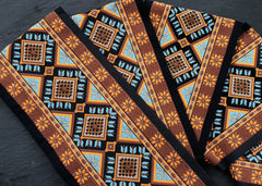 Ethnic Ribbon, Geometric, Diamond, Brown, Blue, Orange, Woven, Embroidered, Jacquard Trim, 100mm Wide - 1 Meter or 3.3 Feet or 1.09 Yards