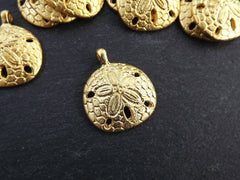 Sand Dollar Pendant Charm, Mykonos Shell Beach Jewelry Making Supplies, 22k Matte Gold, 1pc