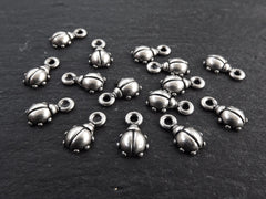 Mini Ladybug Ladybird Charms, Earring Bracelet Charm Pendant, Lady Luck, Good Fortune, Prosperity, Good Luck, Antique Silver, 15pcs