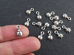 Mini Ladybug Ladybird Charms, Earring Bracelet Charm Pendant, Lady Luck, Good Fortune, Prosperity, Good Luck, Antique Silver, 15pcs