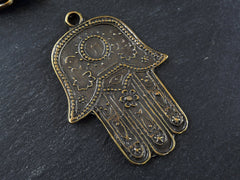 Hamsa Pendant, Bronze Hamsa, Large Hamsa, Evil Eye, Fish, Flower, Motif, Hamsa Hand, Hand of Fatima, Hamsa, Boho, Antique Bronze Plated, 1PC