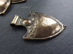 Bronze Tribal Shield Pendant, Viking Pendant, Medieval Shield Pendant, Ethnic Statement Pendant, Artisan Jewelry, Antique Bronze