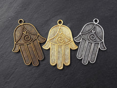 Hamsa Pendant, Bronze Hamsa, Large Hamsa, Swirl, Hamsa Hand, Hand of Fatima, Hamsa, Boho, Hand Pendant, Large Pendant, Antique Bronze, 1PC