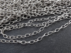 Silver Oval Link Chain, Etched Chain, Silver Chain, Delicate Chain, Textured Chain, 6 x 4mm, Antique Matte Silver, 1 Meter  or 3.3 Feet