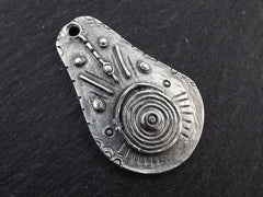 Tribal Spiral Teardrop Pendant, Ethnic Scroll Pendant, African Pattern Style Pendant, Jewelry Making Supplies, Antique Silver