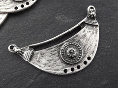 Silver Necklace Pendant, Tribal Pendant, Curve Pendant, Collar Pendant, Necklace Connector, Focal Pendant, Matte Antique Silver Plated, 1PC