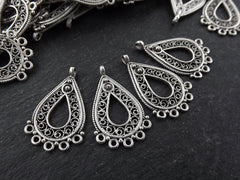 Filigree Chandelier, Chandelier Charm, Earring Chandelier, Silver Chandelier, Earring Pendant, Telkari Pendants, 5 Loop, Antique Silver, 4pc