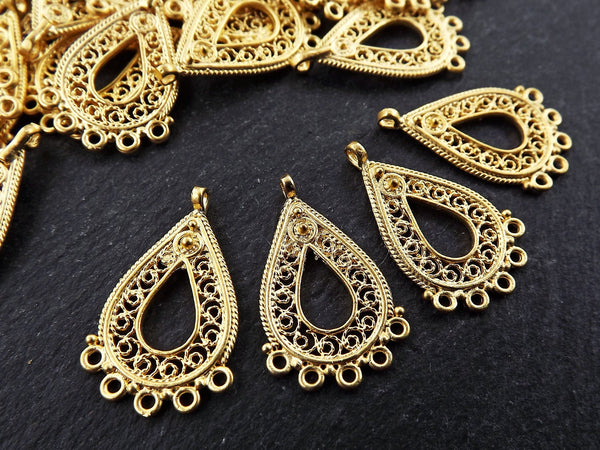 Filigree Chandelier, Chandelier Charm, Earring Chandelier, Gold Chandelier, Earring Pendant, Telkari Pendants, 5 Loops, 22k Matte Gold, 4pcs