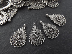 Filigree Chandelier, Flourish Pendant, Chandelier Charm, Earring Chandelier, Silver Chandelier, Telkari Pendant, 5 Loop, Antique Silver, 4pc