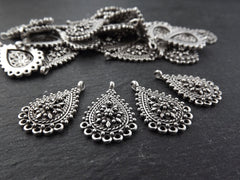 Filigree Chandelier, Flourish Pendant, Chandelier Charm, Earring Chandelier, Silver Chandelier, Telkari Pendant, 5 Loop, Antique Silver, 4pc