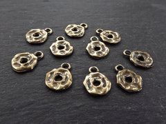 Round Bronze Hammered Charms, Mini Loop Charms, Bronze Coin Charms, Disc Charms, Bracelet Charms, Hammered, Antique Bronze Plated, 10pc