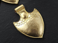Large Tribal Pendant, Shield Pendant, Large Ethnic Pendant, Statement Pendant, Artisan Jewelry, Gold Tribal Pendant, 22k Matte Gold
