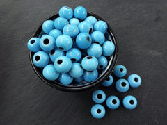 Blue Glass Beads, Large Glass Beads, Chunky Glass Beads, Sky Blue, Artisan Beads, Handmade Glass Beads, Round Glass Beads, 14mm, 8pcs