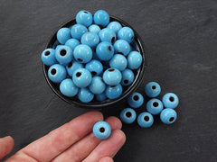 Blue Glass Beads, Large Glass Beads, Chunky Glass Beads, Sky Blue, Artisan Beads, Handmade Glass Beads, Round Glass Beads, 14mm, 8pcs