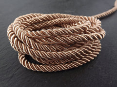 5mm Sepia Beige Rope, Beige, Cord, Twisted Cord, Rayon, Satin, Rope, Silk Braid, Twisted Rope, Sepia - 3 Ply Twist - 1 meters - 1.09 Yards