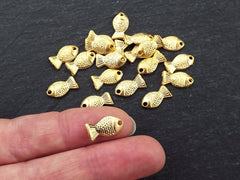 Mini Fish Charms, Small Fishes, Gold Fish Charms, Bracelet Charm, Symbol, Unity, Fidelity, Abundance, Wealth, 22k Matte Gold Plated, 20pcs