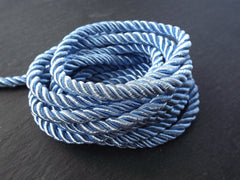 5mm Baby Blue Rope Cord, Twisted Cord, Rayon, Satin, Rope, Silk Braid, Twisted Rope - 3 Ply Twist - 1 meters - 1.09 Yards