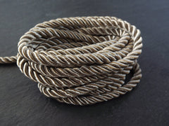 5mm Antique Beige Rope, Beige, Cord, Twisted Cord, Rayon, Satin, Rope, Silk Braid, Twisted Rope - 3 Ply Twist - 1 meters - 1.09 Yards