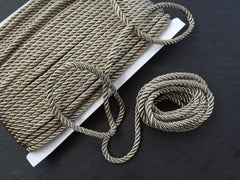 5mm Antique Beige Rope, Beige, Cord, Twisted Cord, Rayon, Satin, Rope, Silk Braid, Twisted Rope - 3 Ply Twist - 1 meters - 1.09 Yards