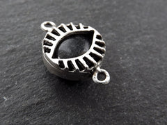 Black Evil Eye Jade Connector Charm, Evil Eye Pendant, Evil Eye Charm, Necklace Pendant, Lucky, Protective, Antique Silver Plated - T1