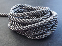 5mm Gray Rope, Gray Cord, Twisted Cord, Rayon, Satin, Rope, Silk Braid, Twisted Rope - 3 Ply Twist - 1 meters - 1.09 Yards