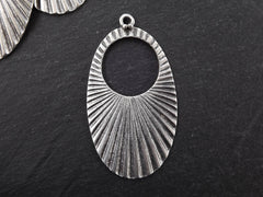 Large Oval Loop Pendant, Corrugated Earring Pendant, Art Deco, Minimalist, Sun Ray Pendant, Silver Pendant, Antique Matte Silver, 1pc