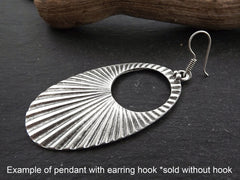 Large Oval Loop Pendant, Corrugated Earring Pendant, Art Deco, Minimalist, Sun Ray Pendant, Silver Pendant, Antique Matte Silver, 1pc