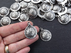 2 Ethnic Curl Dome Pendant, Artisan Tribal Pendant, Rustic Pendant, Boho Jewelry Making Supplies, Antique Silver, 2pcs