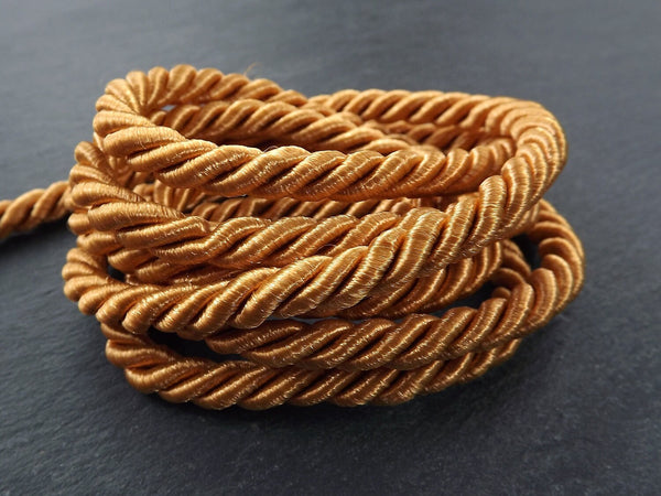 7mm Mustard Rope, Mellow Mustard, Cord, Twisted Rope, Satin Braid, Twisted Cord, Necklace Cord, Sewing, 3 Ply Twist - 1 meters - 1.09 Yards