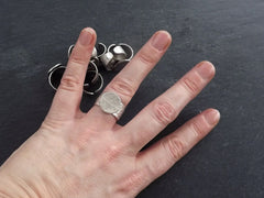 Silver Ring Base, Ring Blank, Hammered Ring Blank, Hammered Ring Base, Adjustable Ring Base, 15mm Pad, Non Tarnish, Matt Antique Silver, 1pc