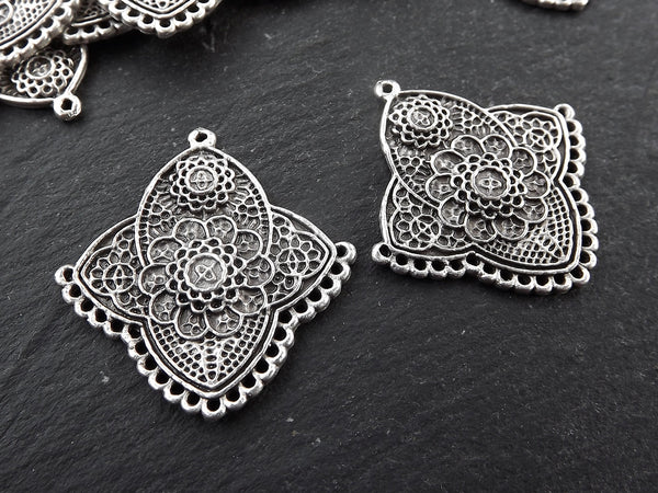 Lace Chandelier Earring Pendant Connectors, Silver Chandelier, Earring Links, Multi Loop, Antique Silver, 2pc