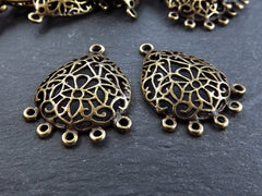 Teardrop Lace Pendant, Connector Pendants, Chandelier Pendant, Earring Chandelier, Filigree, Earring Links, Multi Loop, Antique Bronze, 2pc