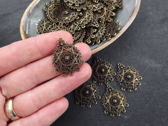 Round Filigree Chandelier Earring Pendant Connectors, Earring Links, Multi Loop, Multi Strand Connector, Antique Bronze Plated Brass, 4pc
