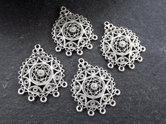 Round Filigree Earring Chandelier Pendant, Connector Pendants, Earring Links, Multi Loop, Antique Silver, 4pc