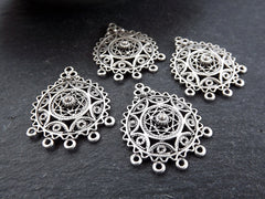 Round Filigree Earring Chandelier Pendant, Connector Pendants, Earring Links, Multi Loop, Antique Silver, 4pc