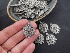 Round Filigree Earring Chandelier Pendant, Connector Pendants, Earring Links, Multi Loop, Antique Silver, 4pc