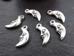 Moon Charm, Smiling Moon Charms, Silver Moon Charms, Crescent Moon, Moon Face, Half Moon, Man in the moon, Antique Bronze, 6pcs - T1