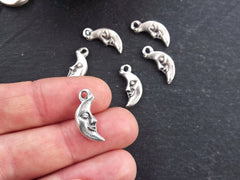 Moon Charm, Smiling Moon Charms, Silver Moon Charms, Crescent Moon, Moon Face, Half Moon, Man in the moon, Antique Bronze, 6pcs - T1